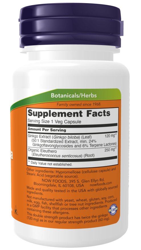 Now Ginkgo Biloba, Double Strength 120 mg Veg Capsules