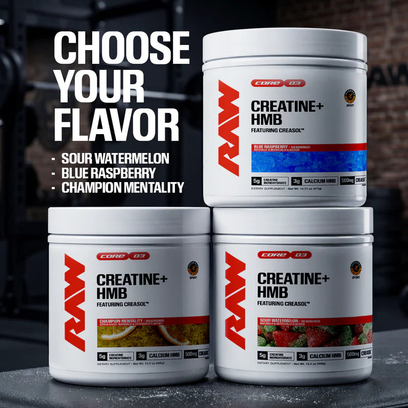 RAW Nutrition Creatine + HMB Powder | 5g Creatine Monohydrate + Recovery Support | 30 Servings