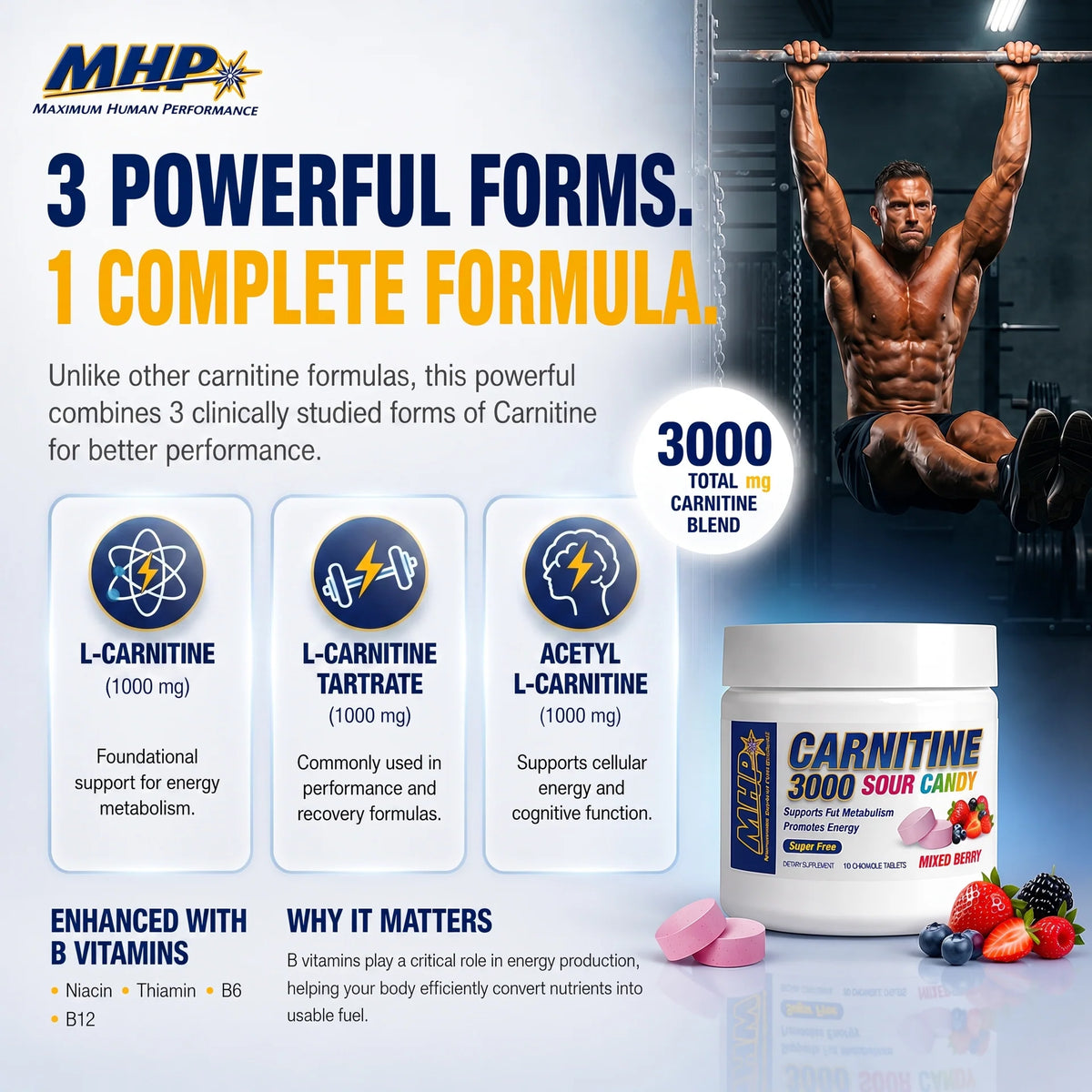MHP Carnitine 3000 Sour Candy Chews - Mixed Berry