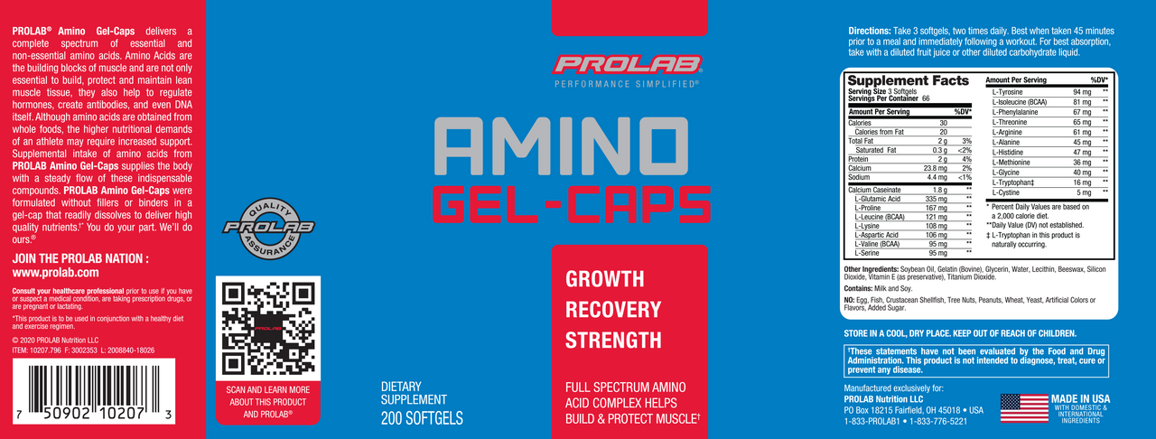 Prolab Nutrition Amino Gel Caps (200 Count)