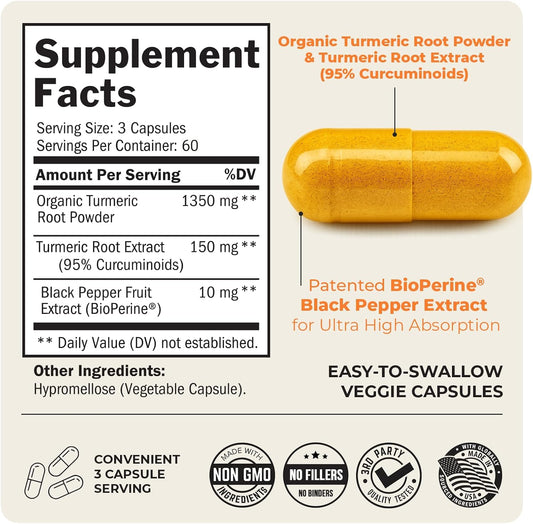 Bio Schwartz Turmeric Curcumin with Black Pepper Extract 1500mg - 180 Capsules - Mann Nutrition