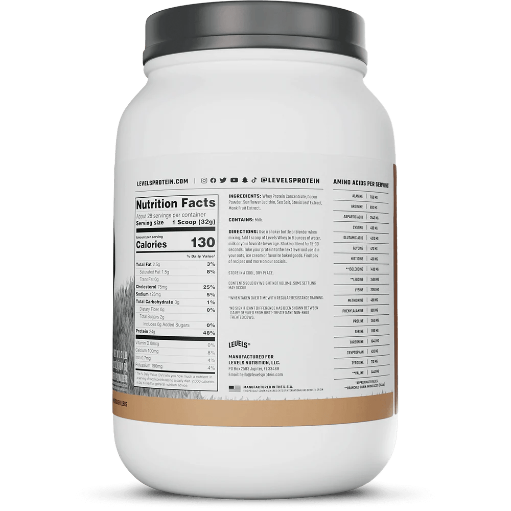 Levels Grass Fed Whey Protein 2 Lbs (Pure Chocolate) - Mann Nutrition