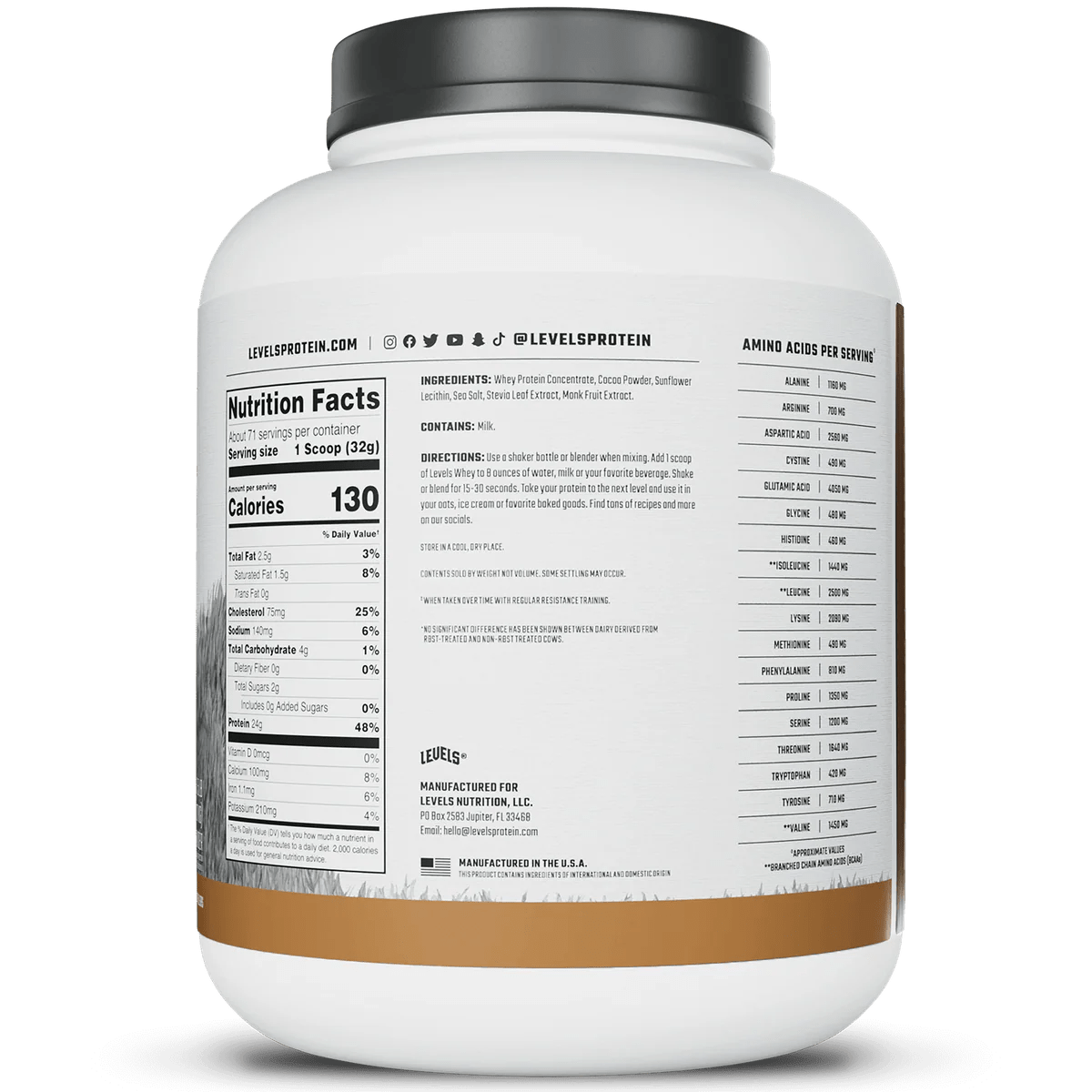Levels Grass Fed Whey Protein 5 Lbs (Chocolate) - Mann Nutrition