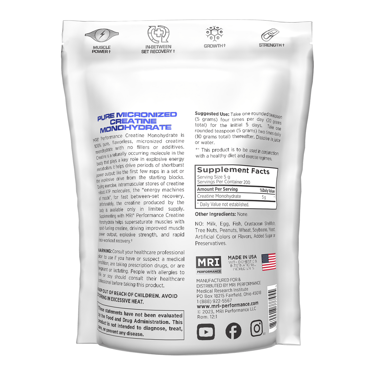 MRI Performance Micronized Creatine Monohydrate MRI026- Mann Nutrition