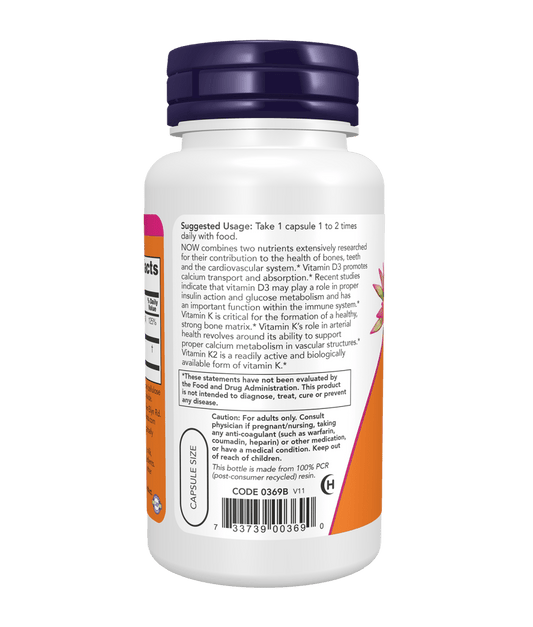 Now D3 1000iu & K2 45mcg - 180 Caps - Mann Nutrition