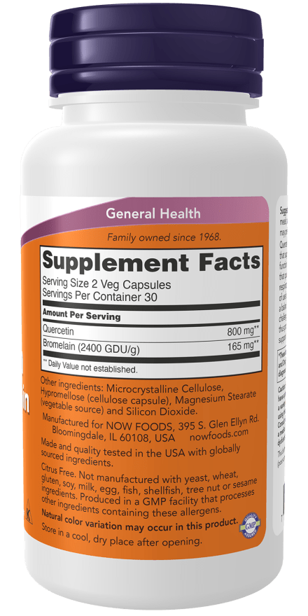 NOW Foods Quercetin with Bromelain | 800 mg Quercetin | Immune & Respiratory Support | 120 Vegan Capsules - Mann Nutrition