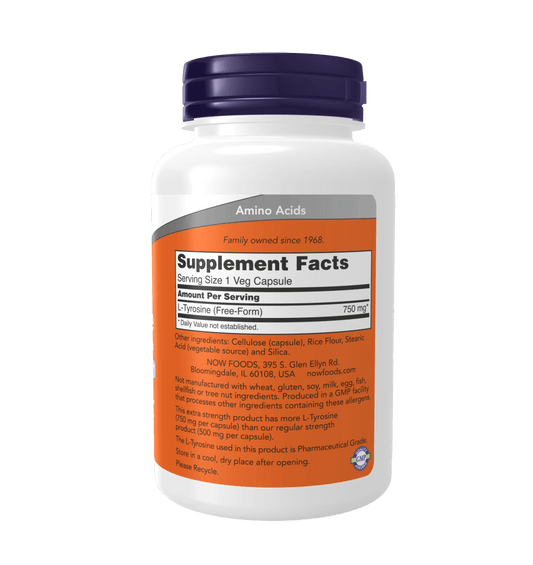 Now L - Tyrosine 750 mg, Extra Strength - Mann Nutrition