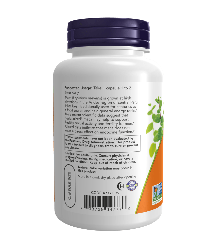 Now Maca 750 mg Raw Veg Capsules - Mann Nutrition