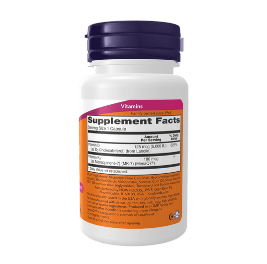 Now Mega D3 & MK - 7 - 5000iu/180mcg - Mann Nutrition