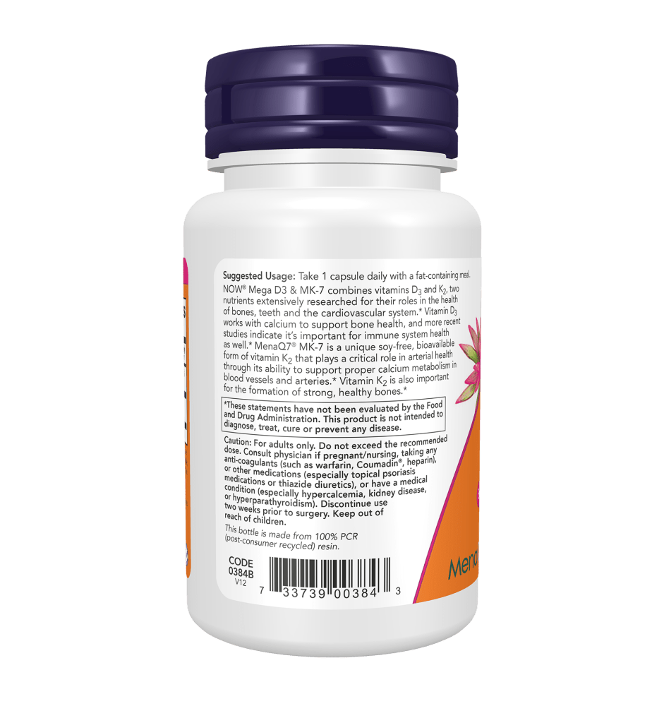 Now Mega D3 & MK - 7 - 5000iu/180mcg - Mann Nutrition