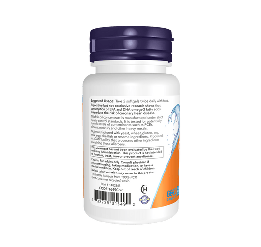 Now Omega - 3 Fish Oil, Molecularly Distilled Softgels - Mann Nutrition