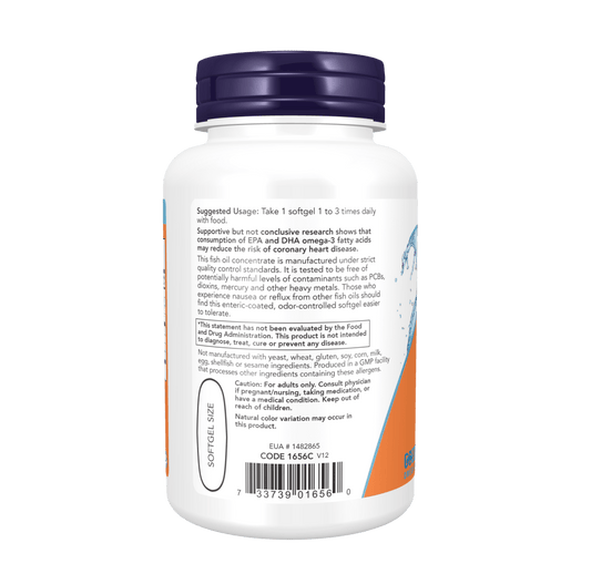 Now Omega - 3, Molecularly Distilled & Enteric Coated Softgels - Mann Nutrition