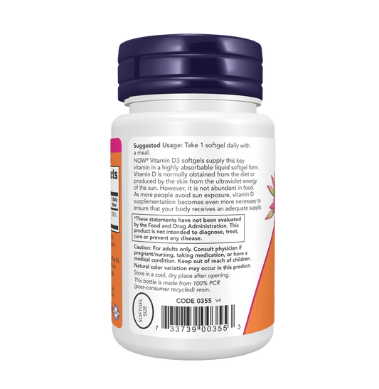 Now Vitamin D3 2000 IU - 180 Softgels - Mann Nutrition