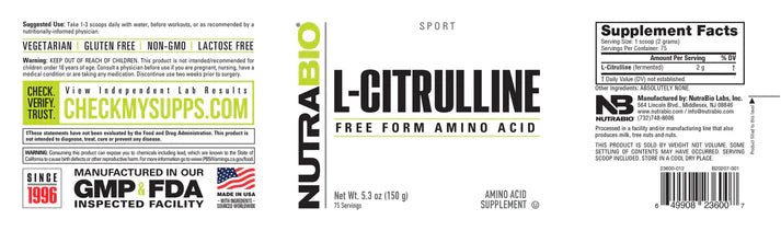 Nutrabio L - Citrulline 75 Servings - Mann Nutrition