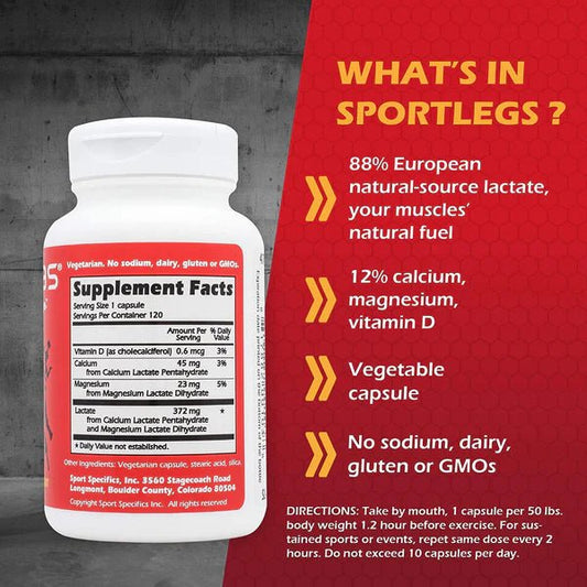 SportLegs Fast Fitness Boost Pre - Workout Lactic Acid Supplement, 120 - Cap Bottle - Mann Nutrition