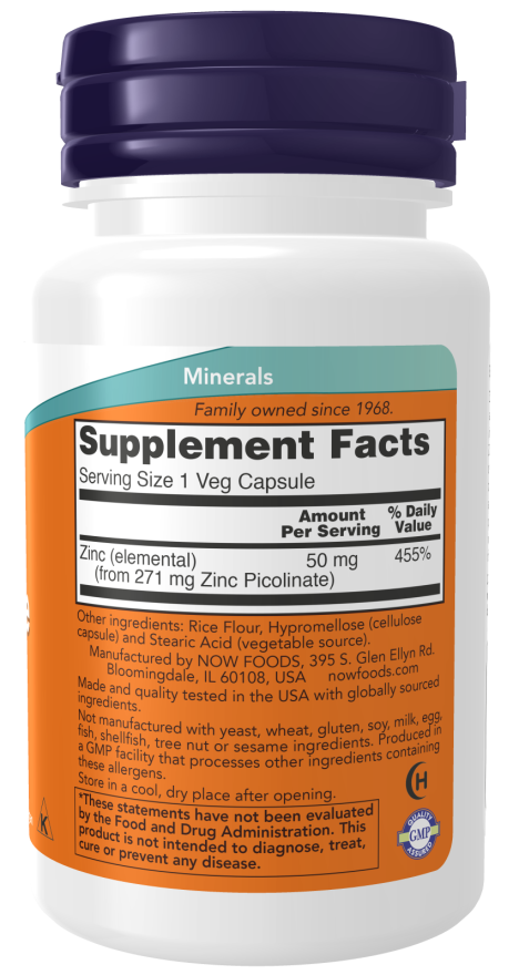 Now Foods Zinc Picolinate 50 mg 60 Veg Capsules