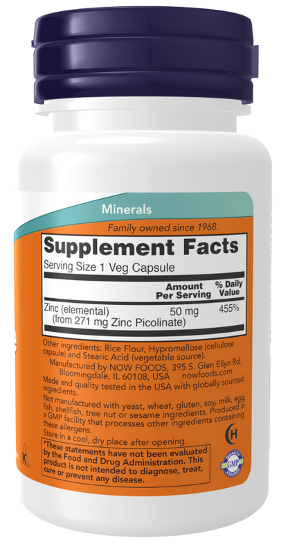 Now Foods Zinc Picolinate 50 mg 60 Veg Capsules