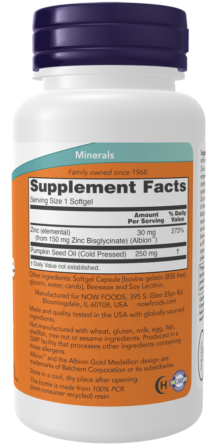 Now Foods Zinc Glycinate 120 Softgels