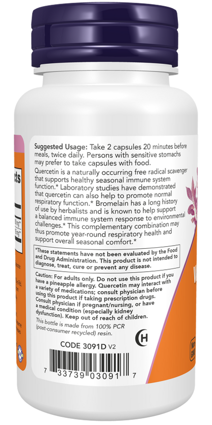 Now Quercetin With Bromelain 60 Veg Capsules