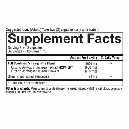 Youtheory Ashwagandha 150 Veg Caps, 1000mg Per Serving