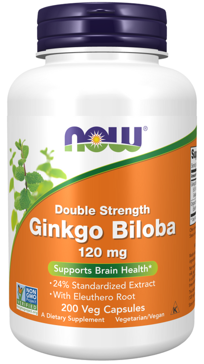 Now Ginkgo Biloba, Double Strength 120 mg Veg Capsules