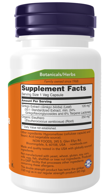 Now Ginkgo Biloba, Double Strength 120 mg Veg Capsules