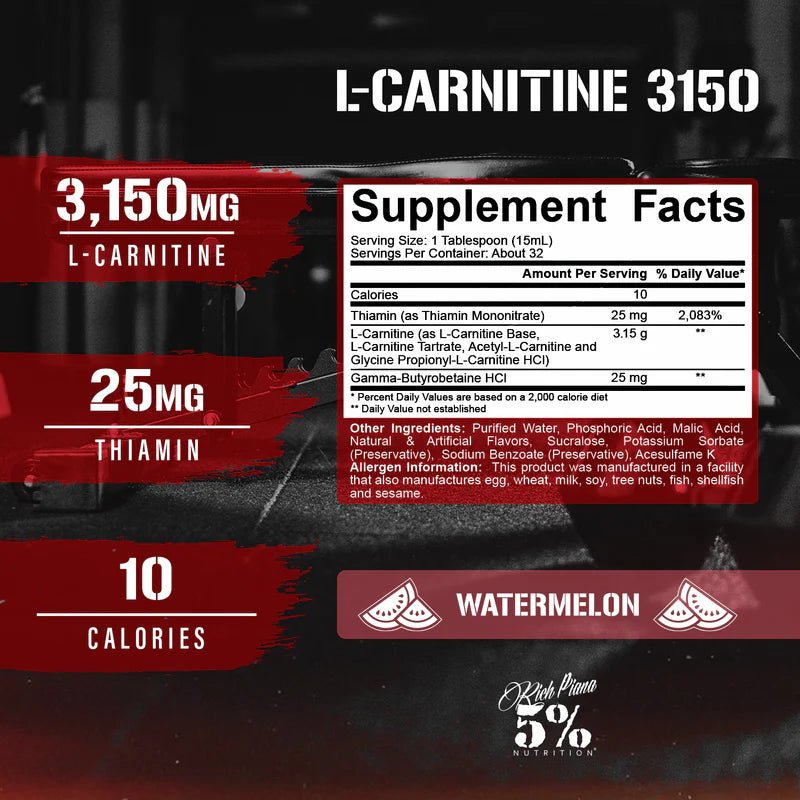 5% Nutrition Liquid L-Carnitine 3150 | Advanced Fat Metabolism & Energy Support - Mann Nutrition