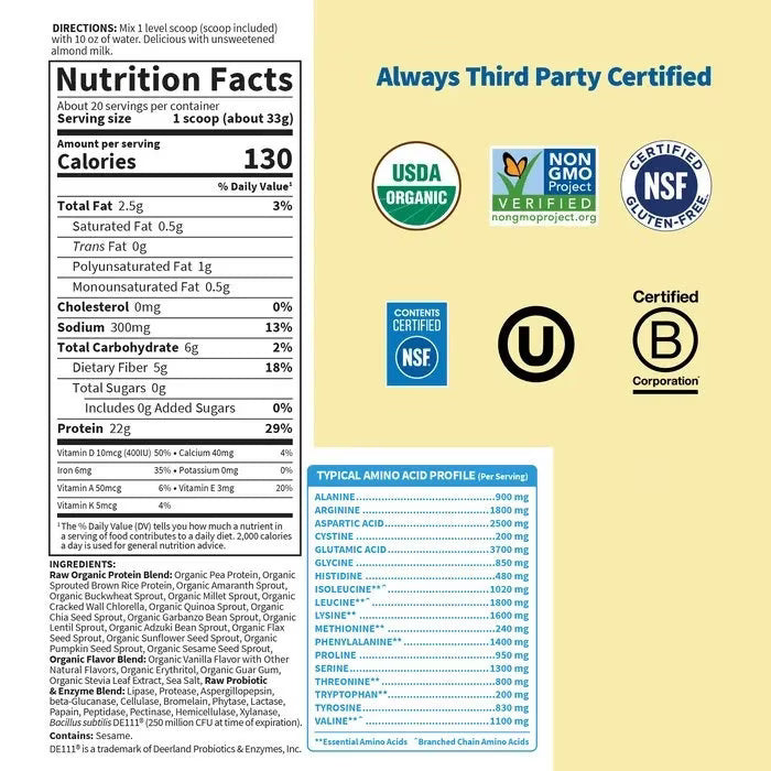 Garden of Life Raw Organic Protein Plant Bases - Vanilla
