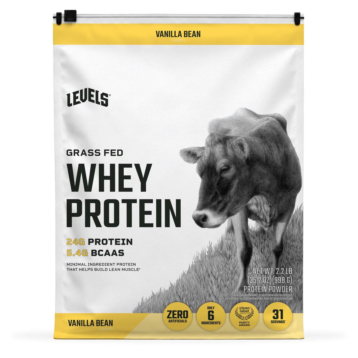 Levels Grass Fed Whey Protein Powder Vanilla Bean 2.2 lb | 24g Protein Per Serving