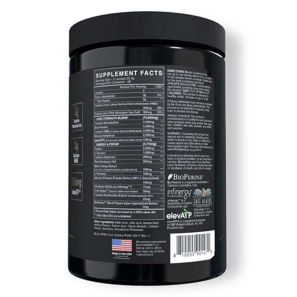 BlackMarket Labs BULK APEX Strength Pre-Workout | 400mg Caffeine | Creatine + HMB | 20 Servings