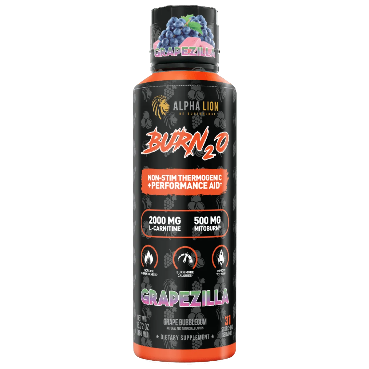Alpha Lion BURN2O – Stimulant-Free Liquid Thermogenic & Performance Support, 31 Servings