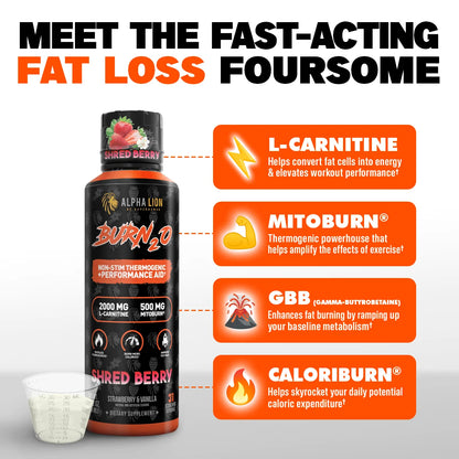 Alpha Lion BURN2O – Stimulant-Free Liquid Thermogenic & Performance Support, 31 Servings