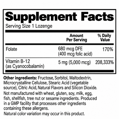 Penta Vitals Vitamin B-12 5000 mcg with Folic Acid – 60 Lozenges