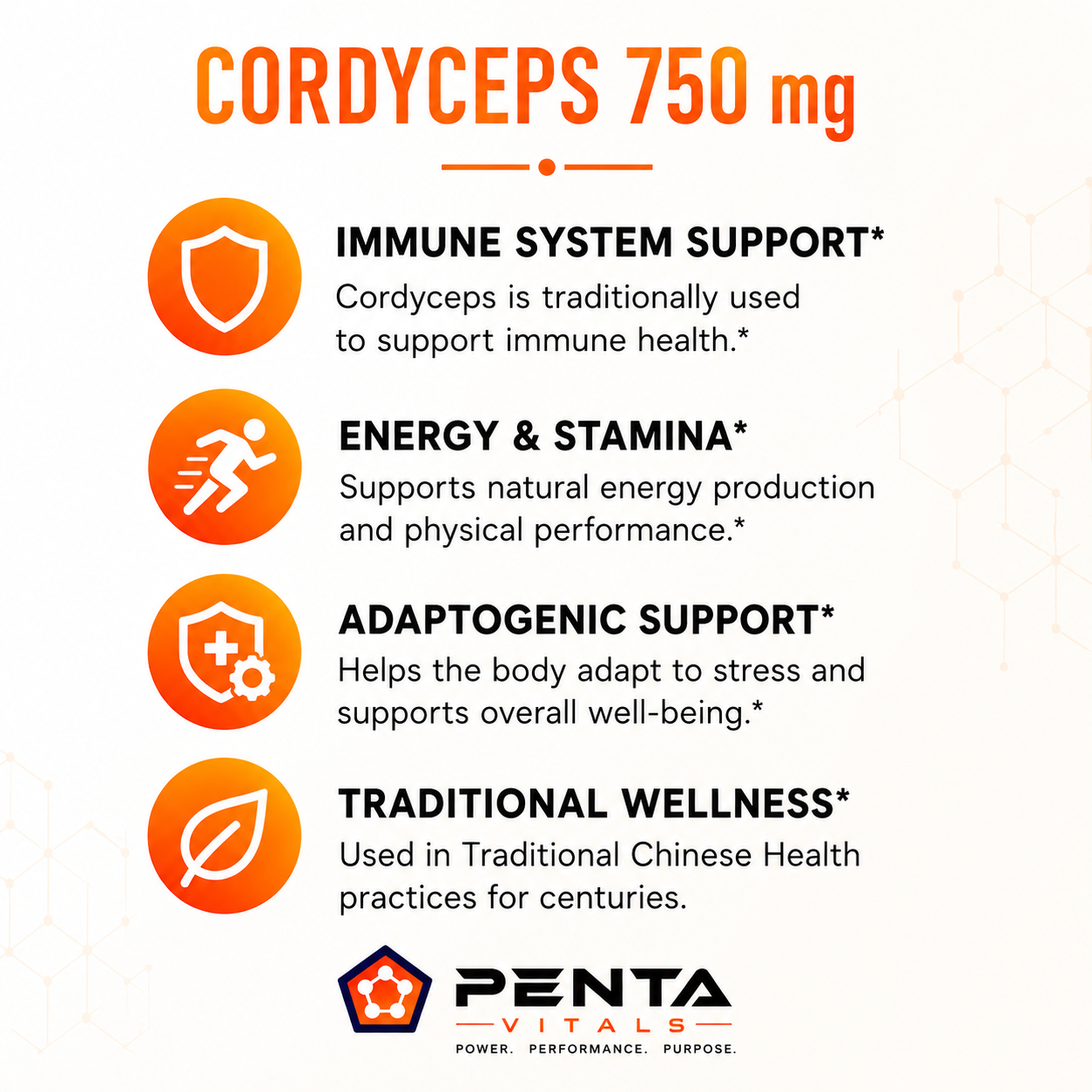 Penta Vitals Cordyceps 750 mg  90 Veg Caps