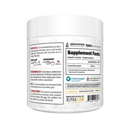 Alpha Lion Creatine Monohydrate – 5g Creatine, Unflavored, 60 Servings