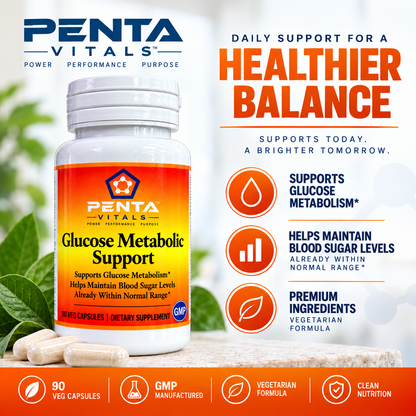 Penta Vitals Glucose Metabolic Support – Blood Sugar & Glucose Metabolism Support | 90 Veg Capsules