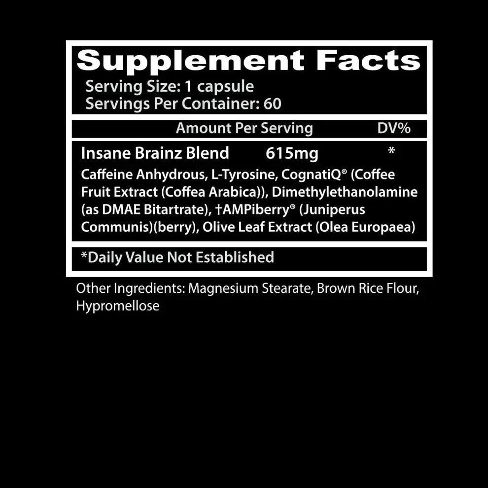 Insane Labz Insane Brainz Brain Optimizer | Energy & Focus Support | 375 mg Caffeine