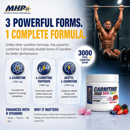 MHP Carnitine 3000 Sour Candy Chews - Mixed Berry