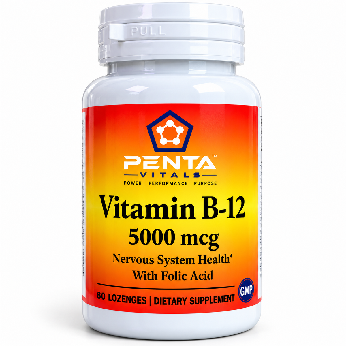 Penta Vitals Vitamin B-12 5000 mcg with Folic Acid – 60 Lozenges
