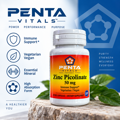 Penta Vitals Zinc Picolinate 50mg – Immune Support | 60 Veg Capsules