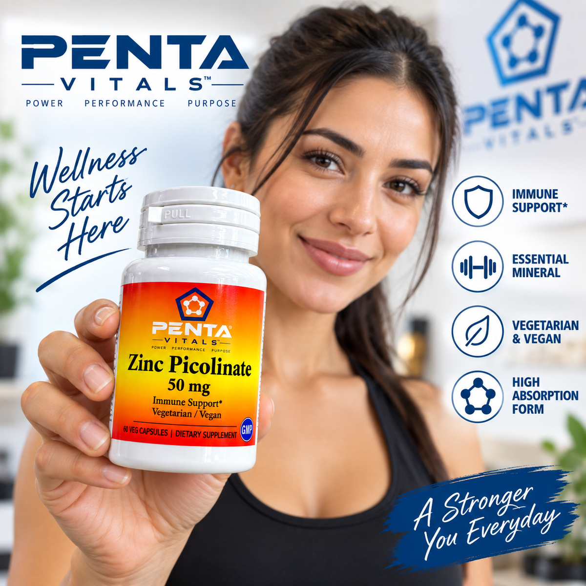 Penta Vitals Zinc Picolinate 50mg – Immune Support | 60 Veg Capsules