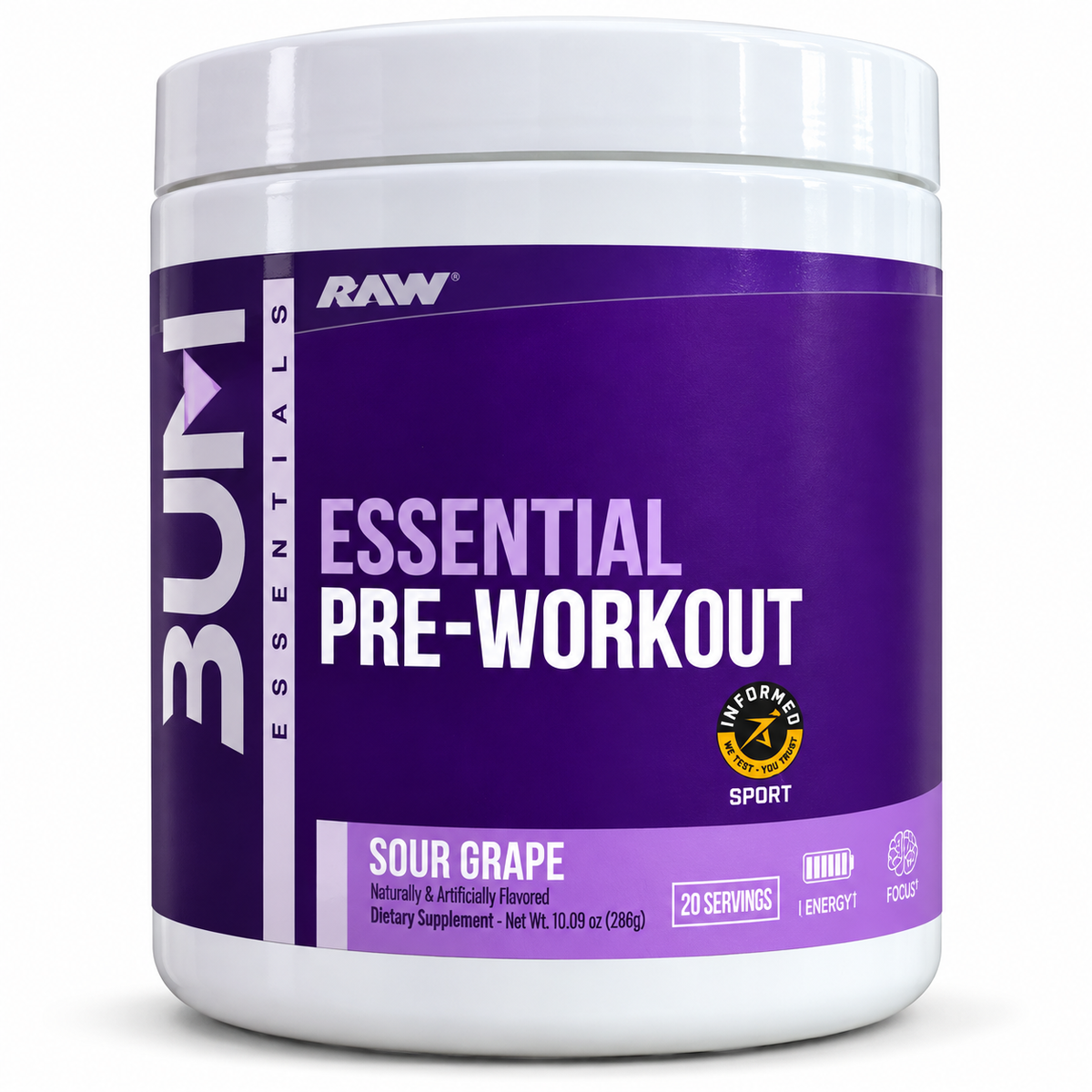 RAW Nutrition Essential Pre-Workout – 20 Servings | Sour Grape