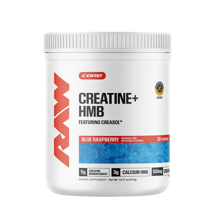 RAW Nutrition Creatine + HMB Powder | 5g Creatine Monohydrate + Recovery Support | 30 Servings