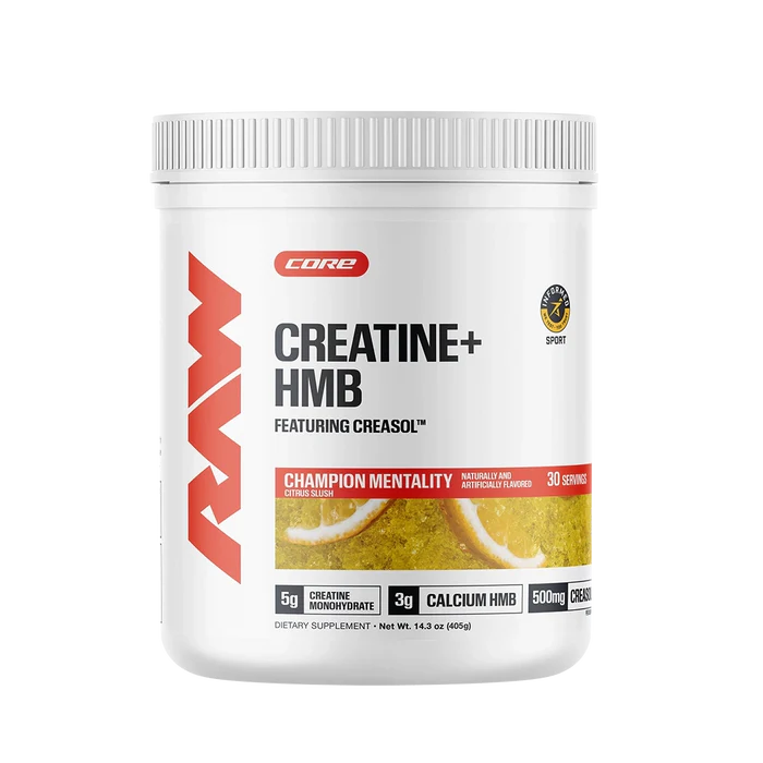 RAW Nutrition Creatine + HMB Powder | 5g Creatine Monohydrate + Recovery Support | 30 Servings
