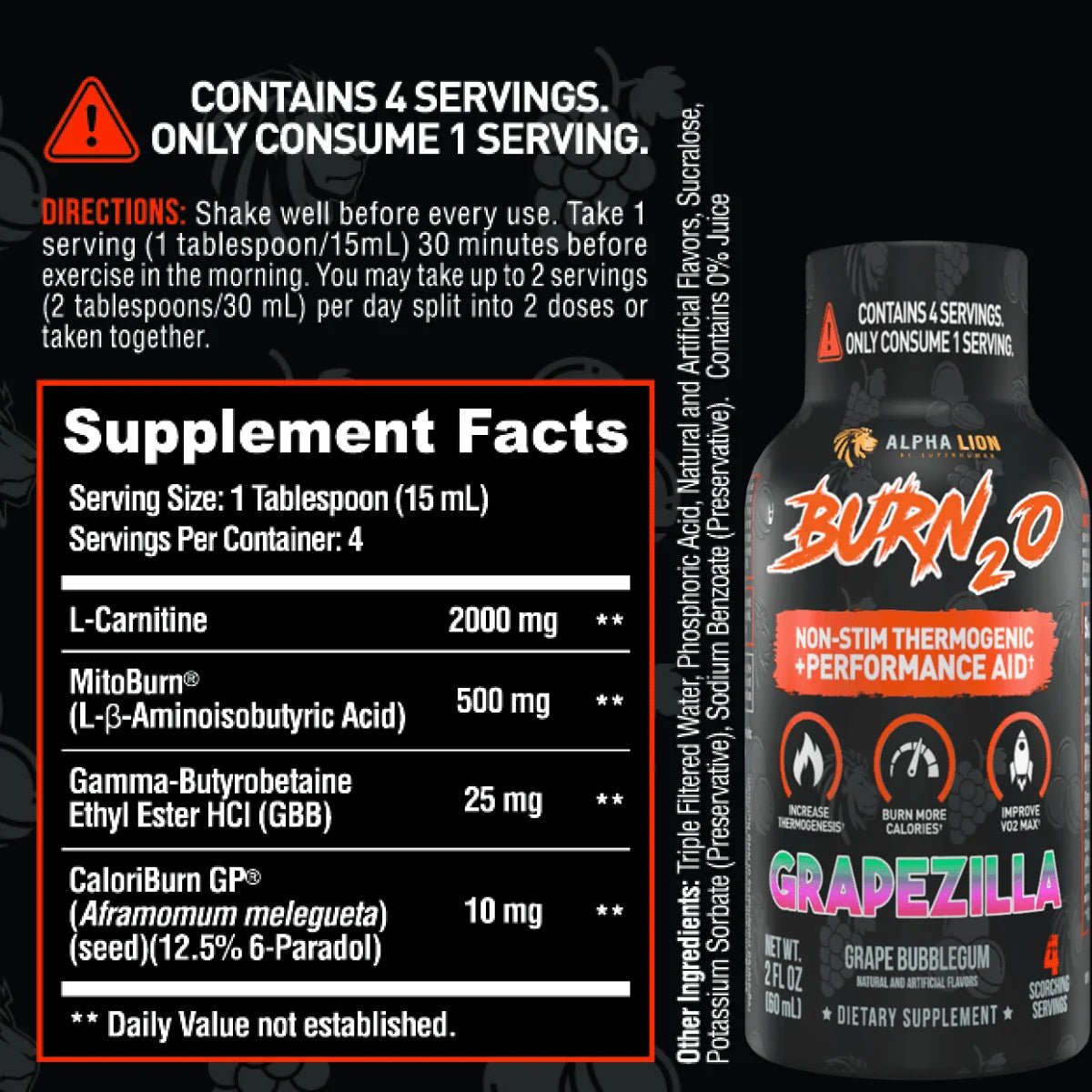 Alpha Lion BURN2O – Stimulant-Free Liquid Thermogenic & Performance Support, 31 Servings - Mann Nutrition