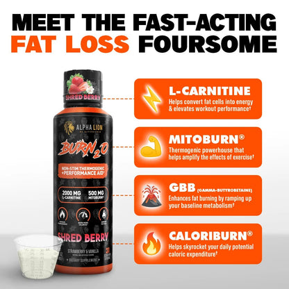 Alpha Lion BURN2O – Stimulant-Free Liquid Thermogenic & Performance Support, 31 Servings - Mann Nutrition