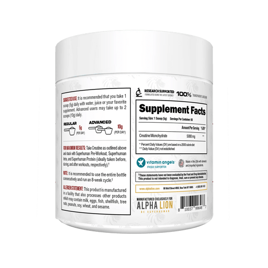 Alpha Lion Creatine Monohydrate – 5g Creatine, Unflavored, 60 Servings - Mann Nutrition
