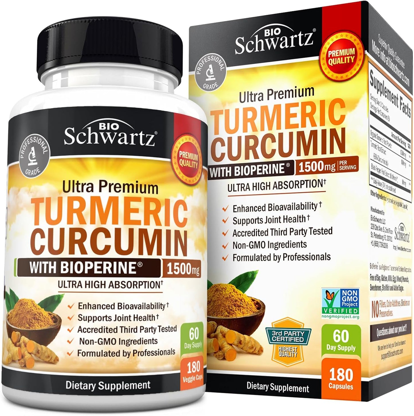 Bio Schwartz Turmeric Curcumin with Black Pepper Extract 1500mg - 180 Capsules  - Mann Nutrition