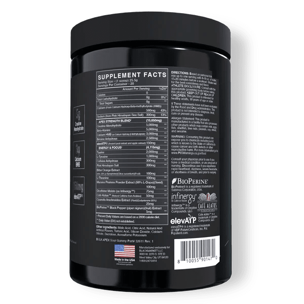 BlackMarket Labs BULK APEX Strength Pre-Workout | 400mg Caffeine | Creatine + HMB | 20 Servings - Mann Nutrition