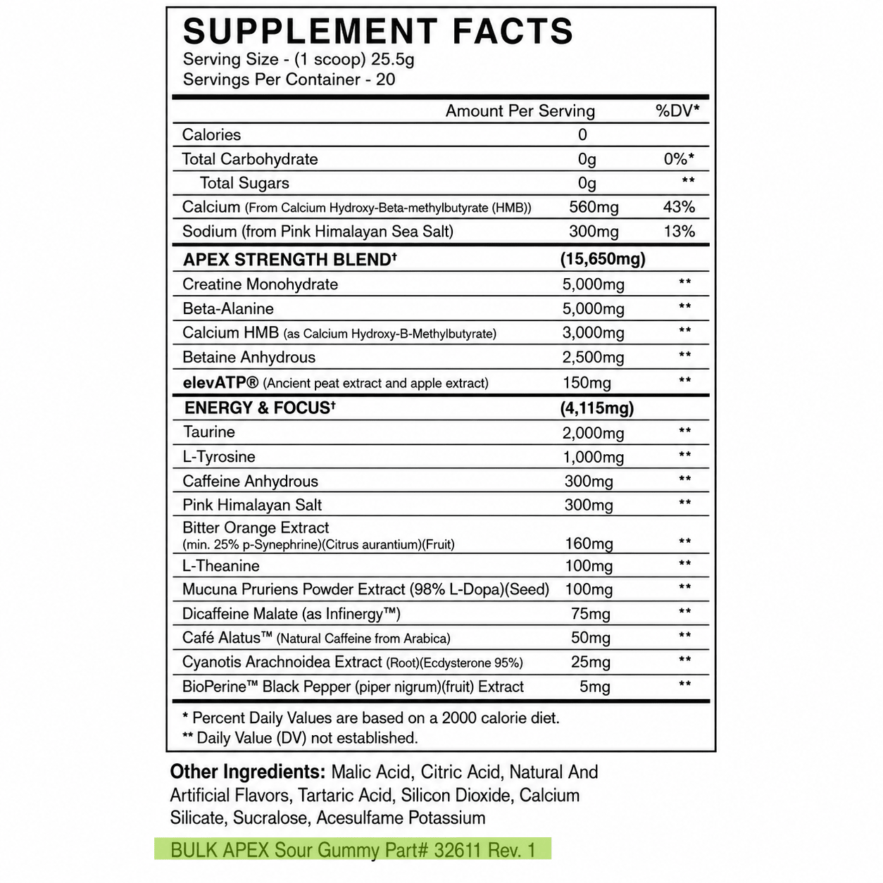 BlackMarket Labs BULK APEX Strength Pre-Workout | 400mg Caffeine | Creatine + HMB | 20 Servings - Mann Nutrition